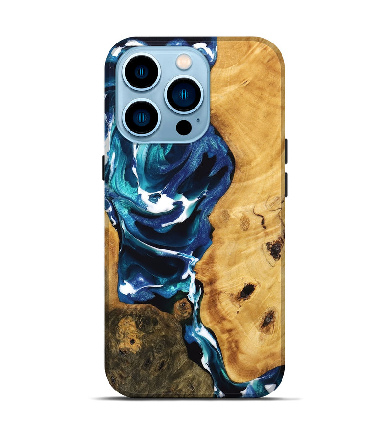 iPhone 14 Pro Wood Live Edge Phone Case - Dangelo (Blue, 746808)