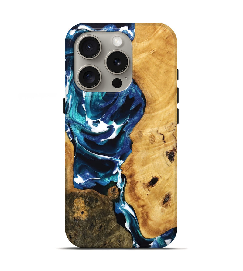 iPhone 16 Pro Wood Live Edge Phone Case - Dangelo (Blue, 746808)