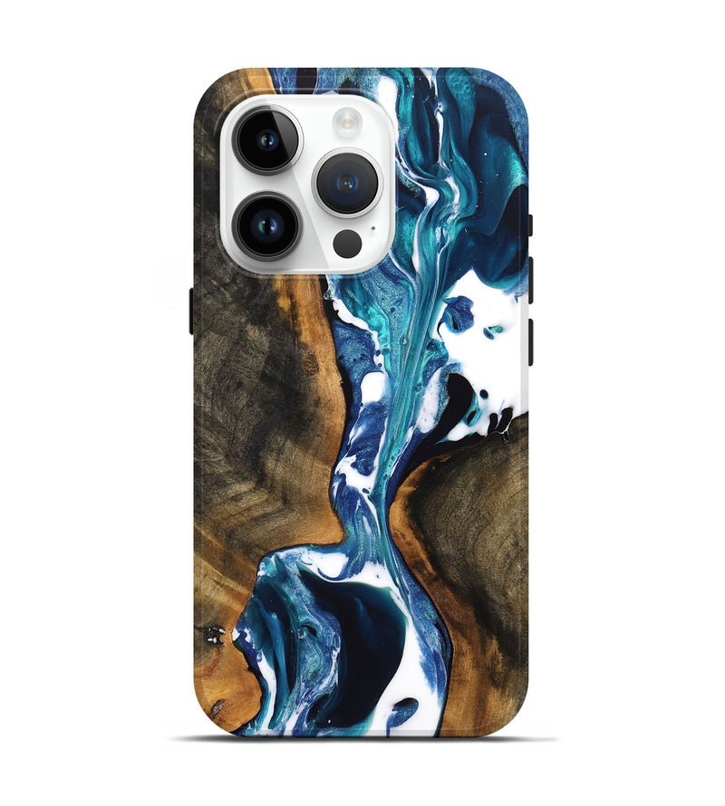 iPhone 15 Pro Wood Live Edge Phone Case - Ira (Blue, 746809)