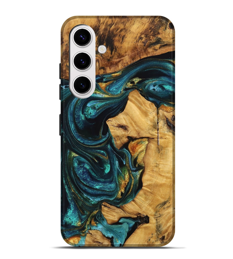 Galaxy S25 Plus Wood Live Edge Phone Case - Dionne (Teal & Gold, 746811)