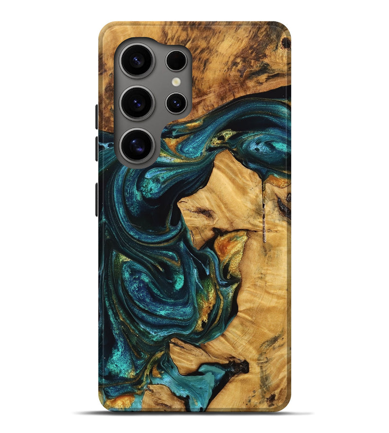 Galaxy S25 Ultra Wood Live Edge Phone Case - Dionne (Teal & Gold, 746811)