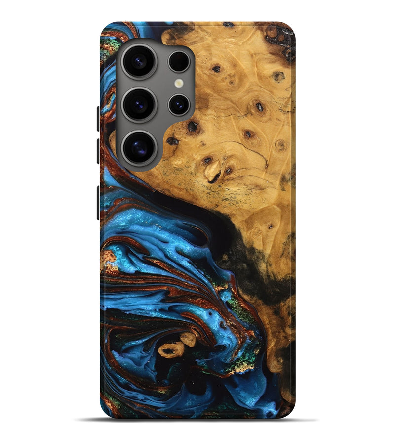 Galaxy S25 Ultra Wood Live Edge Phone Case - Don (Teal & Gold, 746812)