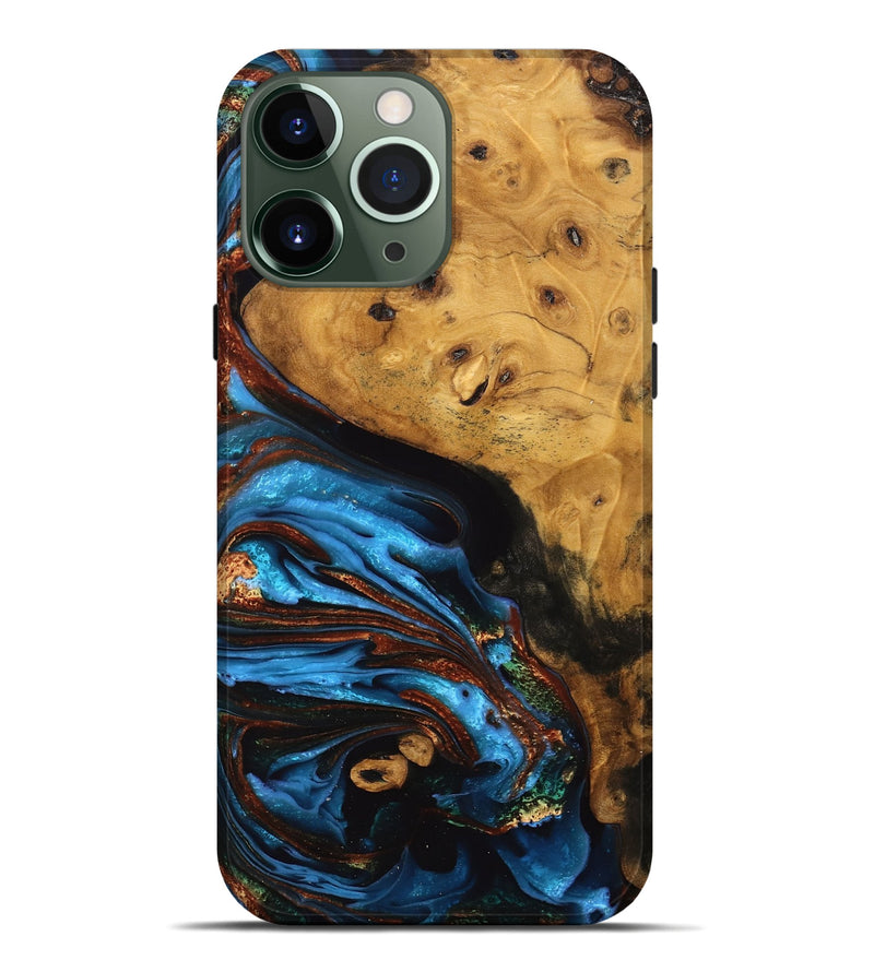 iPhone 13 Pro Max Wood Live Edge Phone Case - Don (Teal & Gold, 746812)