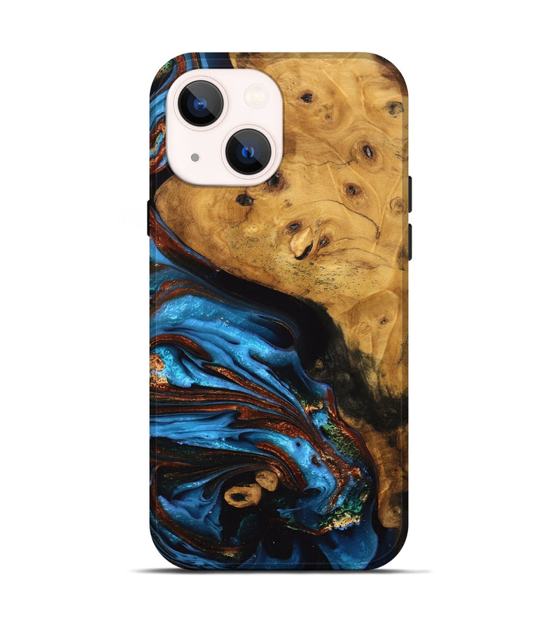 iPhone 14 Wood Live Edge Phone Case - Don (Teal & Gold, 746812)