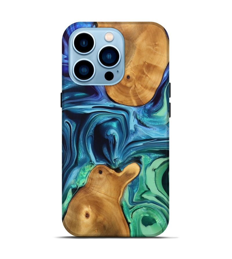 iPhone 14 Pro Wood Live Edge Phone Case - Cyril (Blue, 746813)