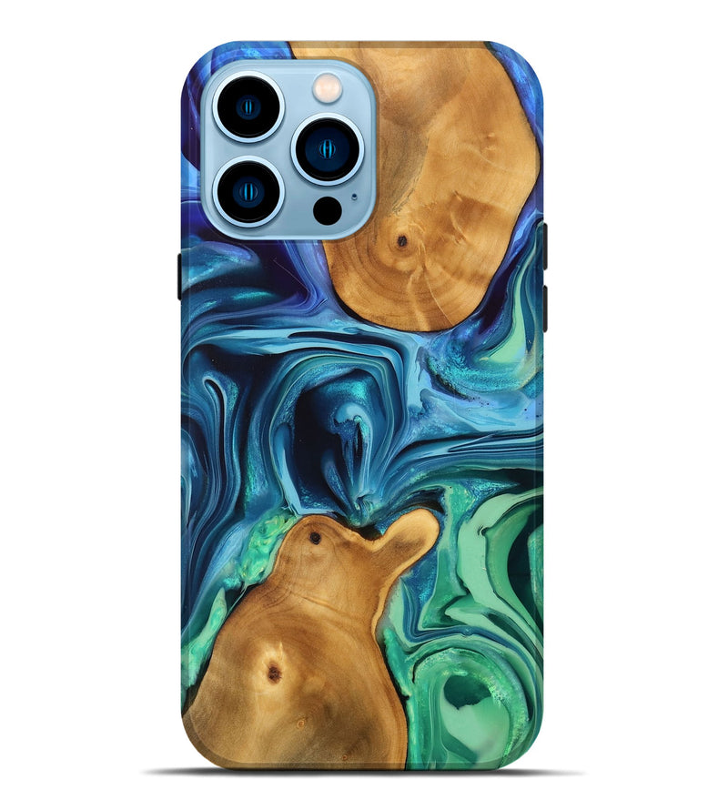 iPhone 14 Pro Max Wood Live Edge Phone Case - Cyril (Blue, 746813)