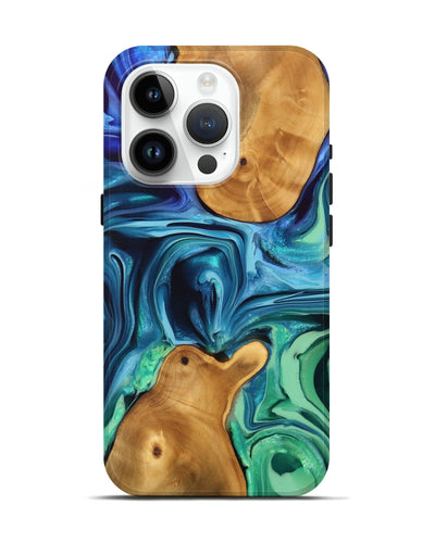 iPhone 15 Pro Wood Live Edge Phone Case - Cyril (Blue, 746813)