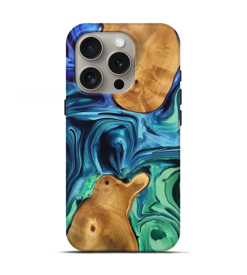 iPhone 16 Pro Wood Live Edge Phone Case - Cyril (Blue, 746813)