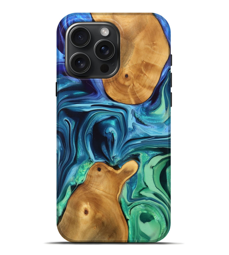 iPhone 16 Pro Max Wood Live Edge Phone Case - Cyril (Blue, 746813)