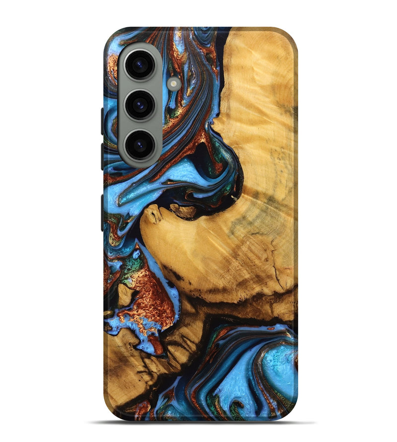 Galaxy S24 Plus Wood Live Edge Phone Case - Rubin (Teal & Gold, 746814)