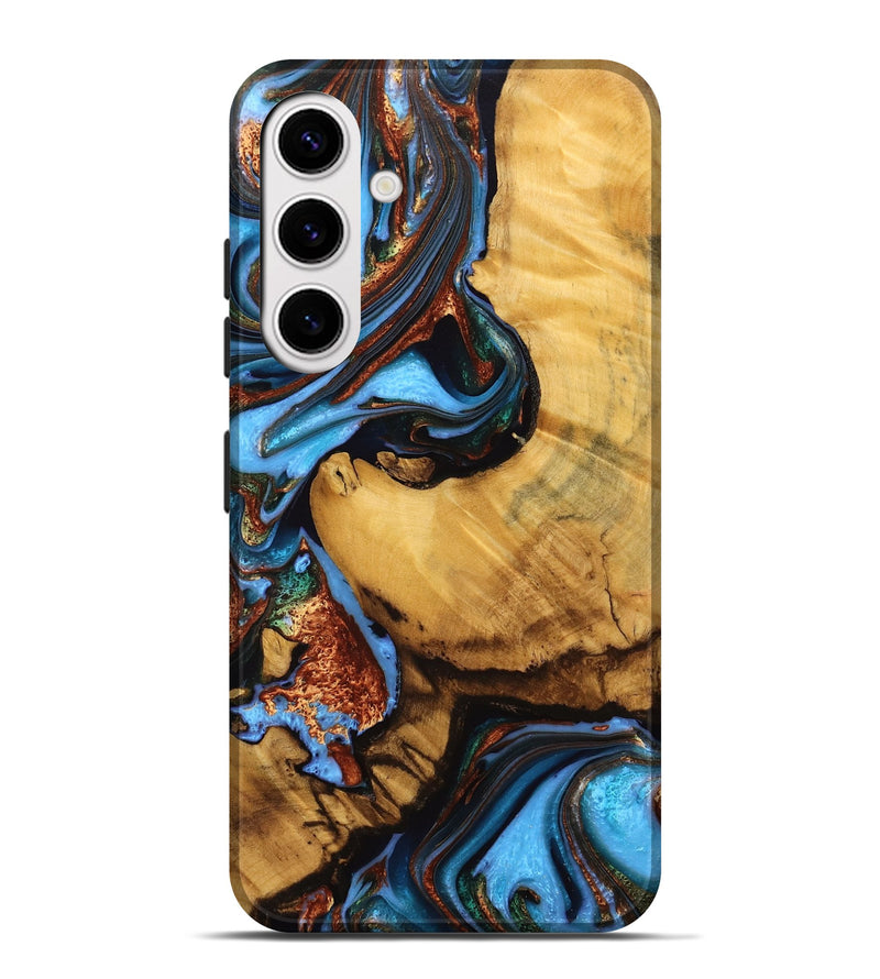 Galaxy S25 Plus Wood Live Edge Phone Case - Rubin (Teal & Gold, 746814)