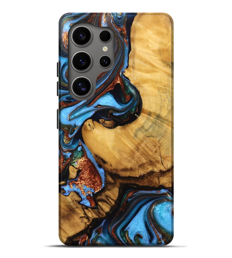 Galaxy S25 Ultra Wood Live Edge Phone Case - Rubin (Teal & Gold, 746814)