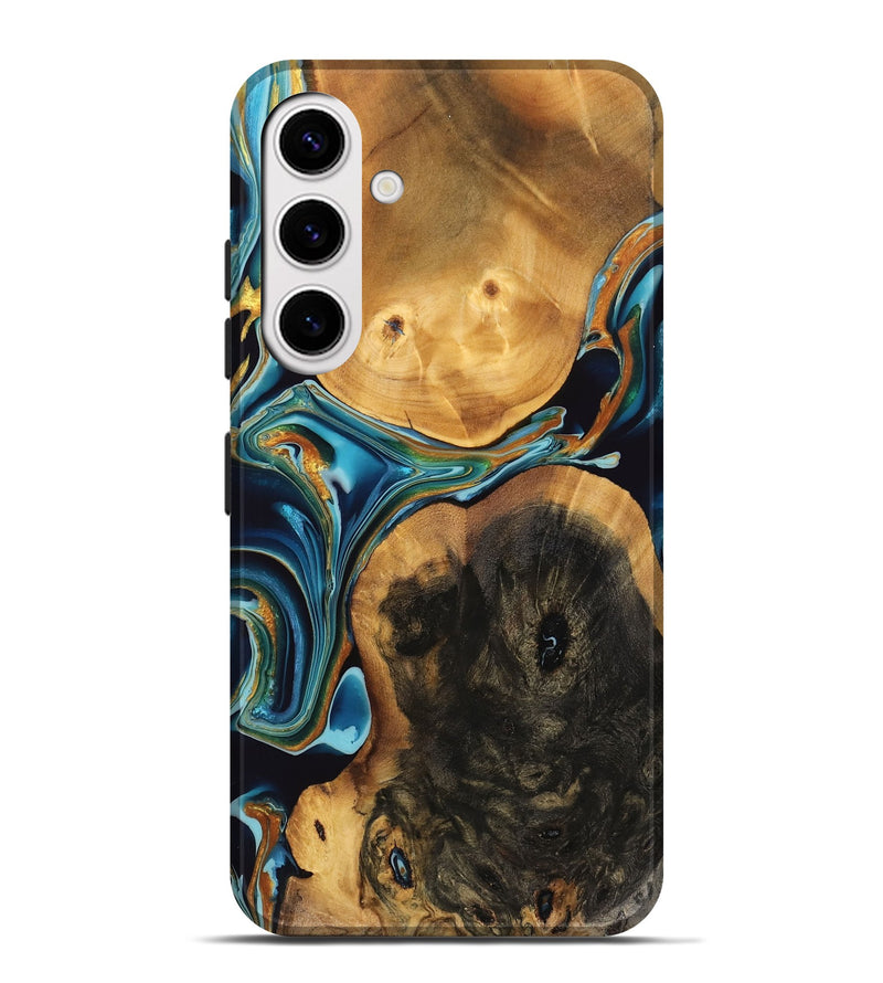 Galaxy S25 Plus Wood Live Edge Phone Case - Trevor (Teal & Gold, 746815)