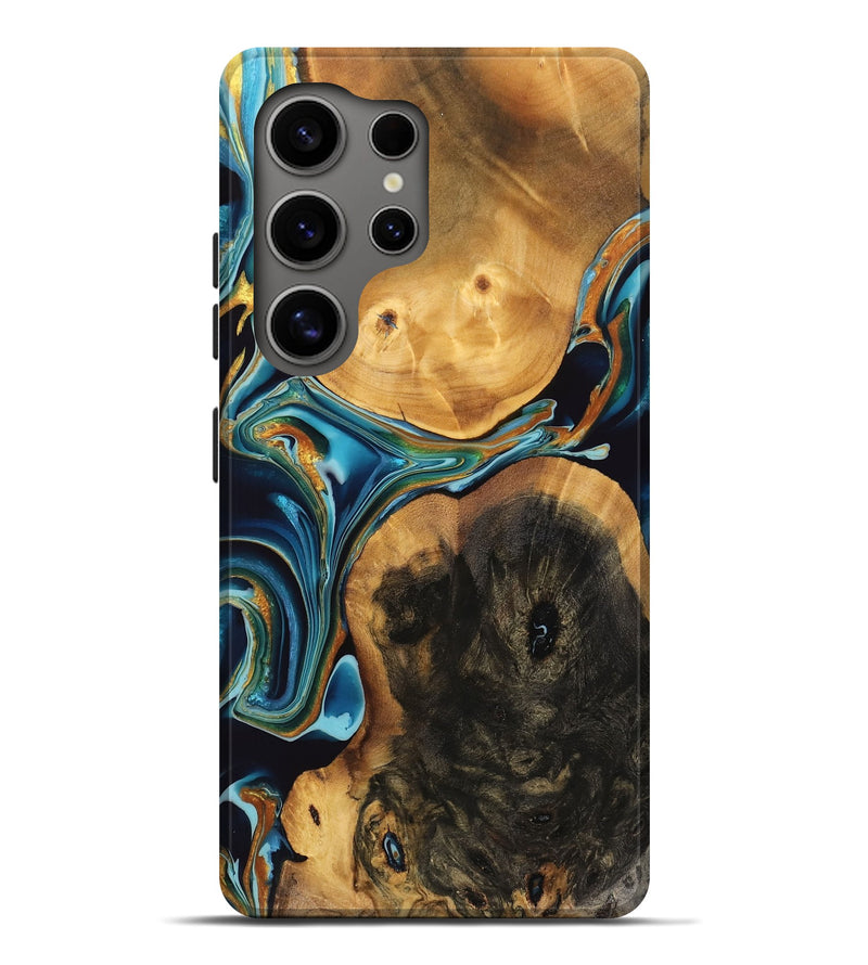 Galaxy S25 Ultra Wood Live Edge Phone Case - Trevor (Teal & Gold, 746815)