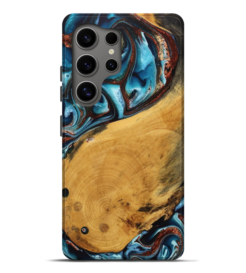 Galaxy S25 Ultra Wood Live Edge Phone Case - Nash (Teal & Gold, 746821)