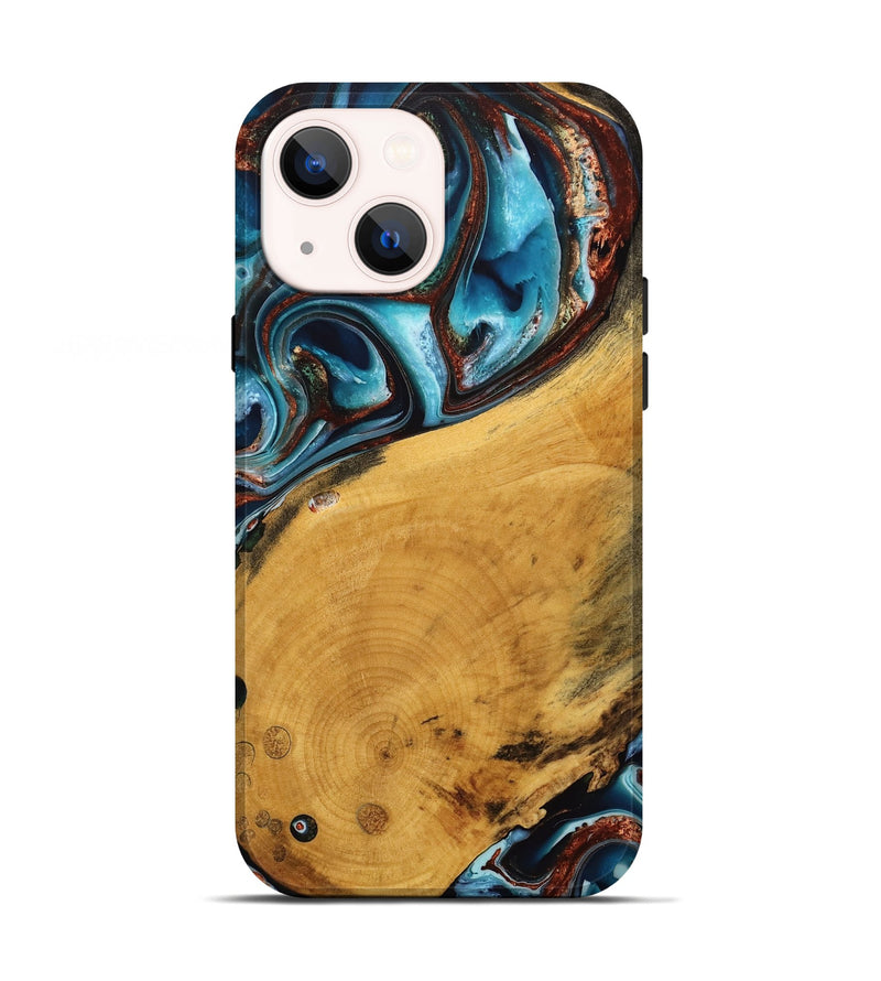 iPhone 13 Wood Live Edge Phone Case - Nash (Teal & Gold, 746821)