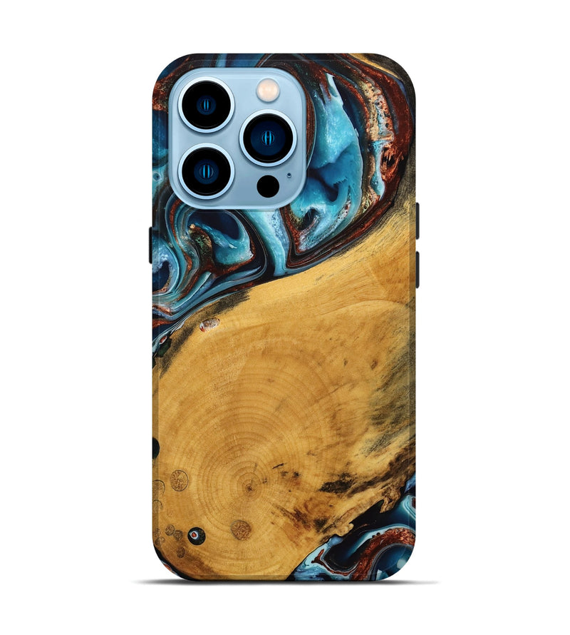 iPhone 14 Pro Wood Live Edge Phone Case - Nash (Teal & Gold, 746821)