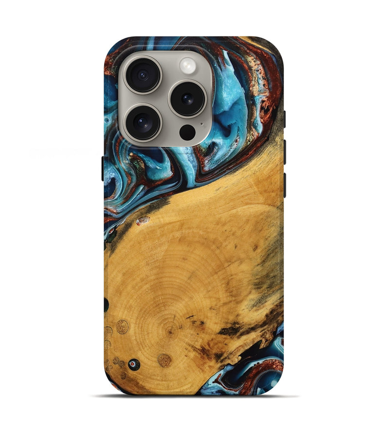 iPhone 16 Pro Wood Live Edge Phone Case - Nash (Teal & Gold, 746821)