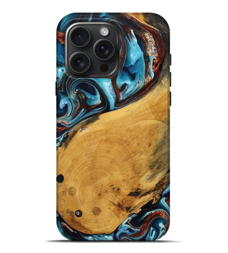 iPhone 16 Pro Max Wood Live Edge Phone Case - Nash (Teal & Gold, 746821)