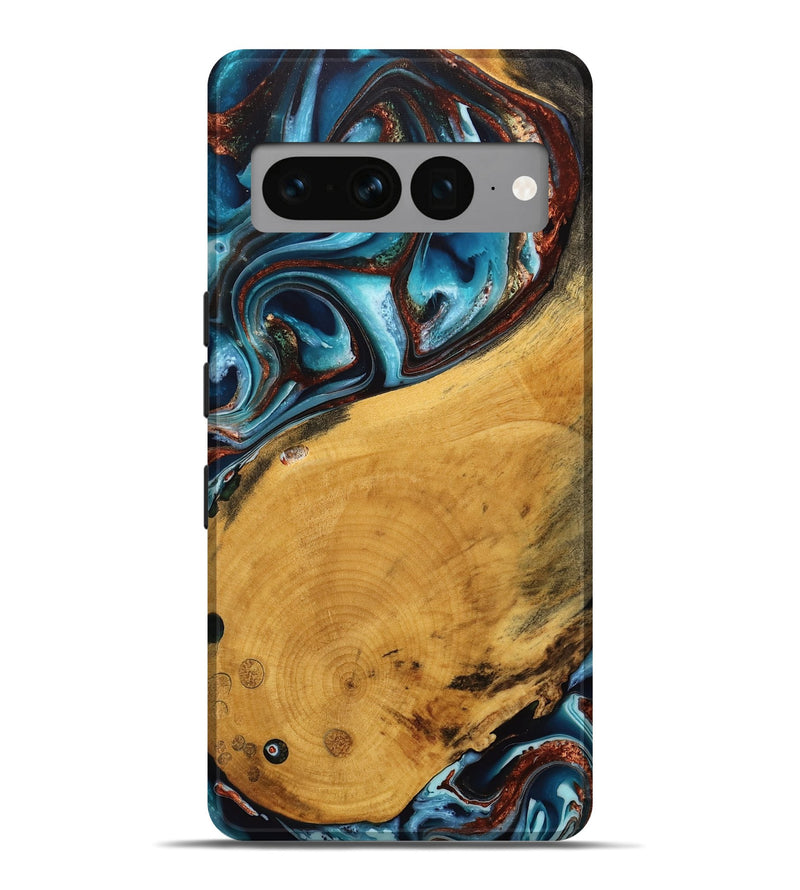 Pixel 7 Pro Wood Live Edge Phone Case - Nash (Teal & Gold, 746821)