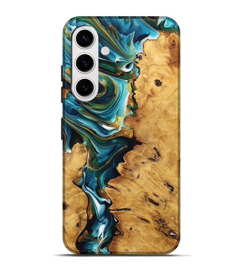 Galaxy S25 Plus Wood Live Edge Phone Case - Kaeden (Teal & Gold, 746822)