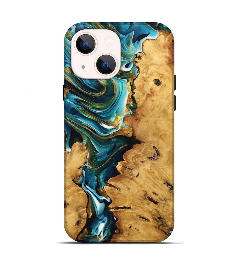 iPhone 13 Wood Live Edge Phone Case - Kaeden (Teal & Gold, 746822)