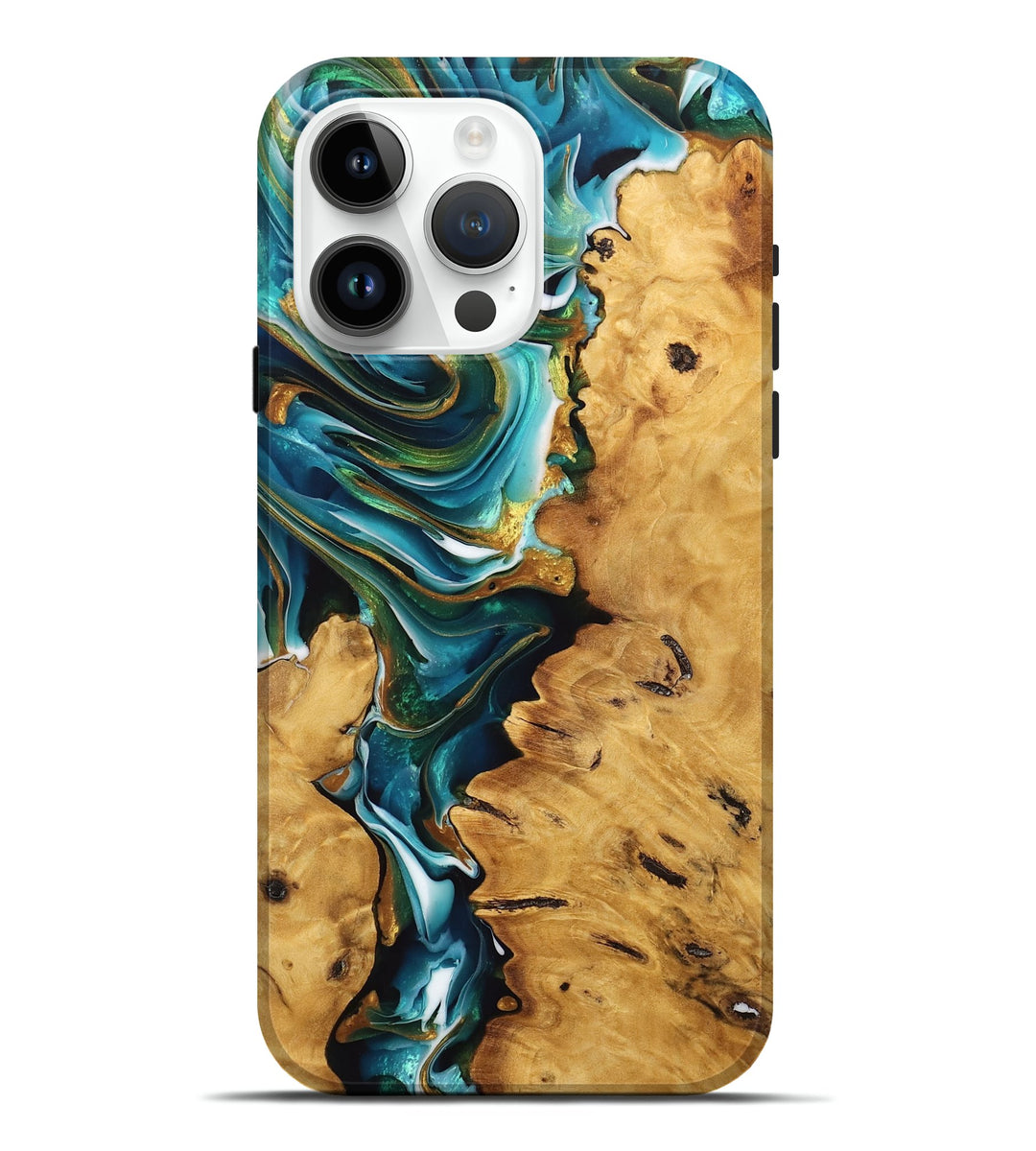 iPhone 15 Pro Max Wood Live Edge Phone Case - Kaeden (Teal & Gold, 746822)