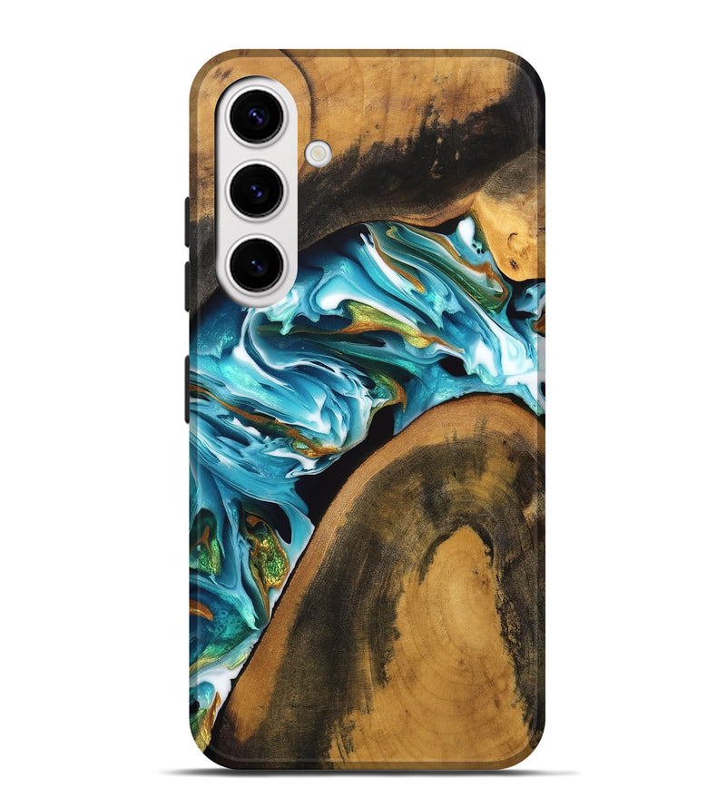 Galaxy S25 Plus Wood Live Edge Phone Case - Ayla (Teal & Gold, 746823)