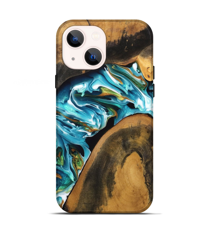 iPhone 13 Wood Live Edge Phone Case - Ayla (Teal & Gold, 746823)