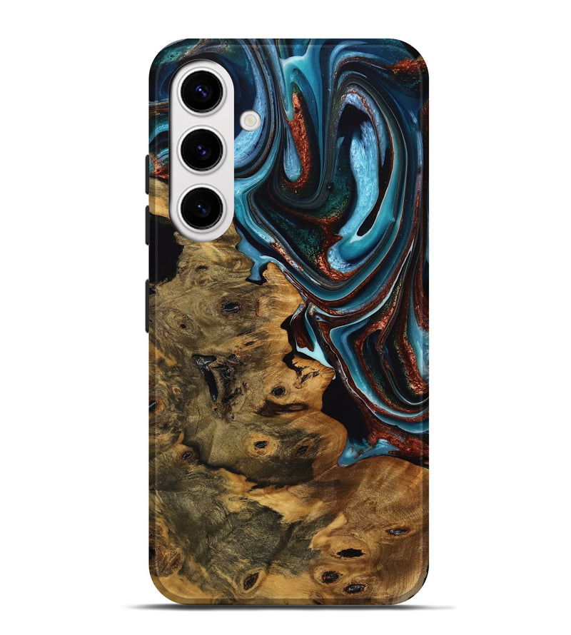 Galaxy S25 Plus Wood Live Edge Phone Case - Calista (Teal & Gold, 746824)