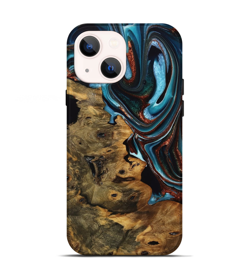 iPhone 13 Wood Live Edge Phone Case - Calista (Teal & Gold, 746824)