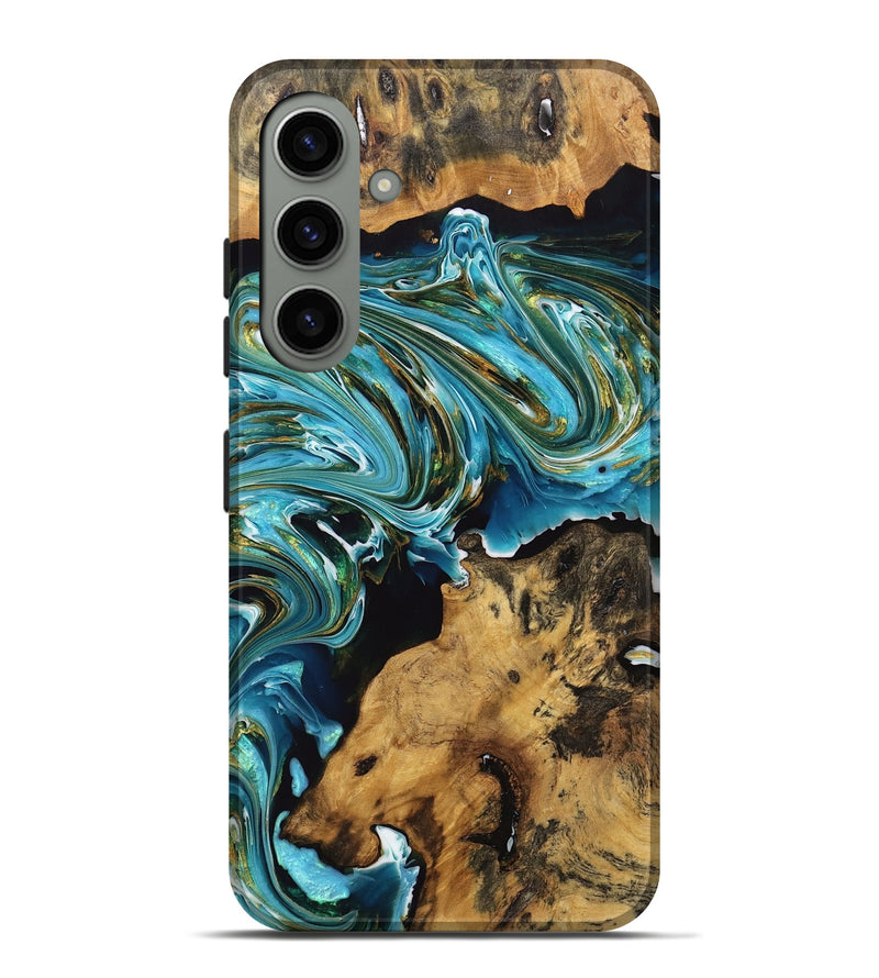 Galaxy S24 Plus Wood Live Edge Phone Case - Denzel (Teal & Gold, 746825)