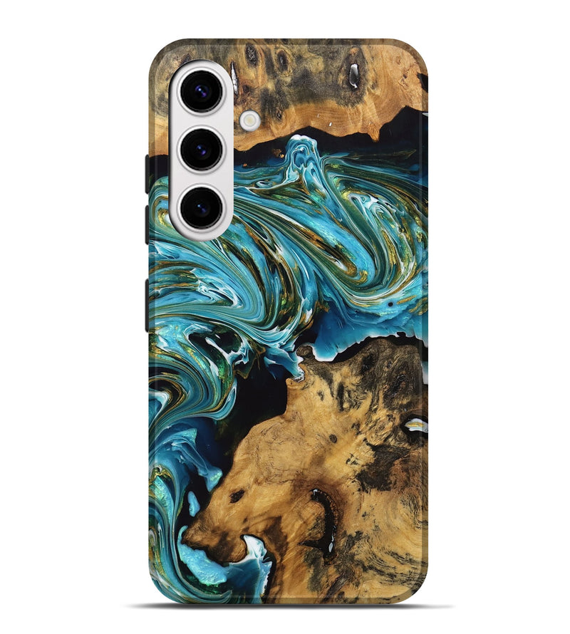 Galaxy S25 Plus Wood Live Edge Phone Case - Denzel (Teal & Gold, 746825)