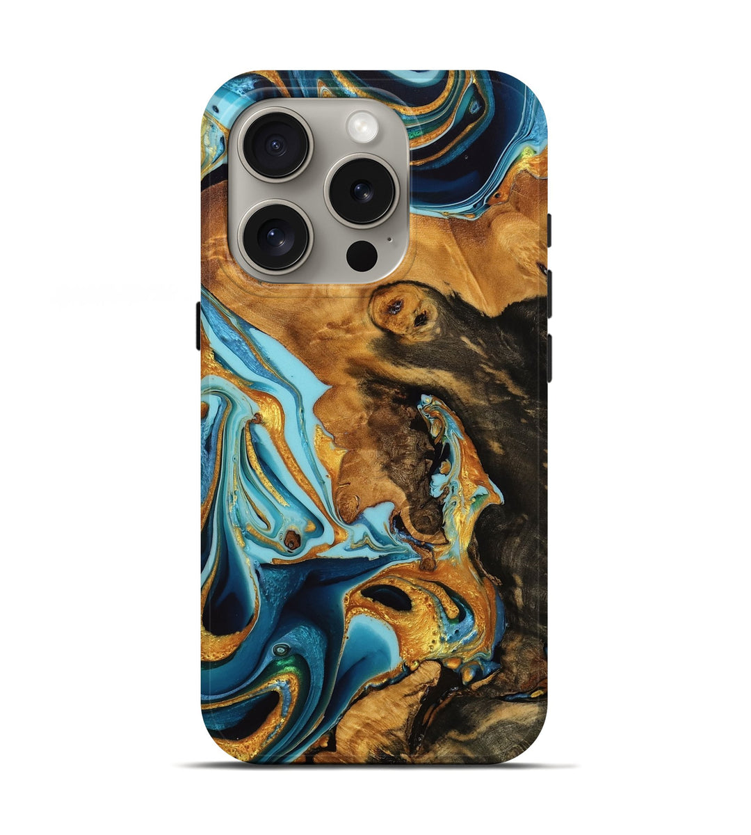 iPhone 16 Pro Wood Live Edge Phone Case - Addisyn (Teal & Gold, 746826)