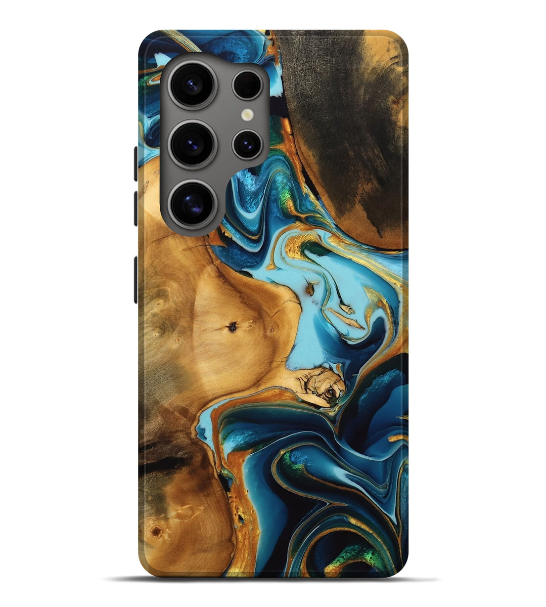 Galaxy S25 Ultra Wood Live Edge Phone Case - Murray (Teal & Gold, 746827)