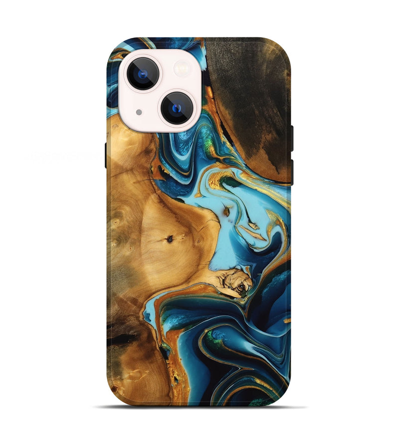 iPhone 13 Wood Live Edge Phone Case - Murray (Teal & Gold, 746827)