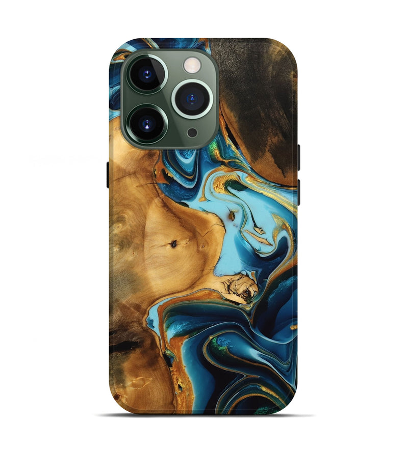 iPhone 13 Pro Wood Live Edge Phone Case - Murray (Teal & Gold, 746827)