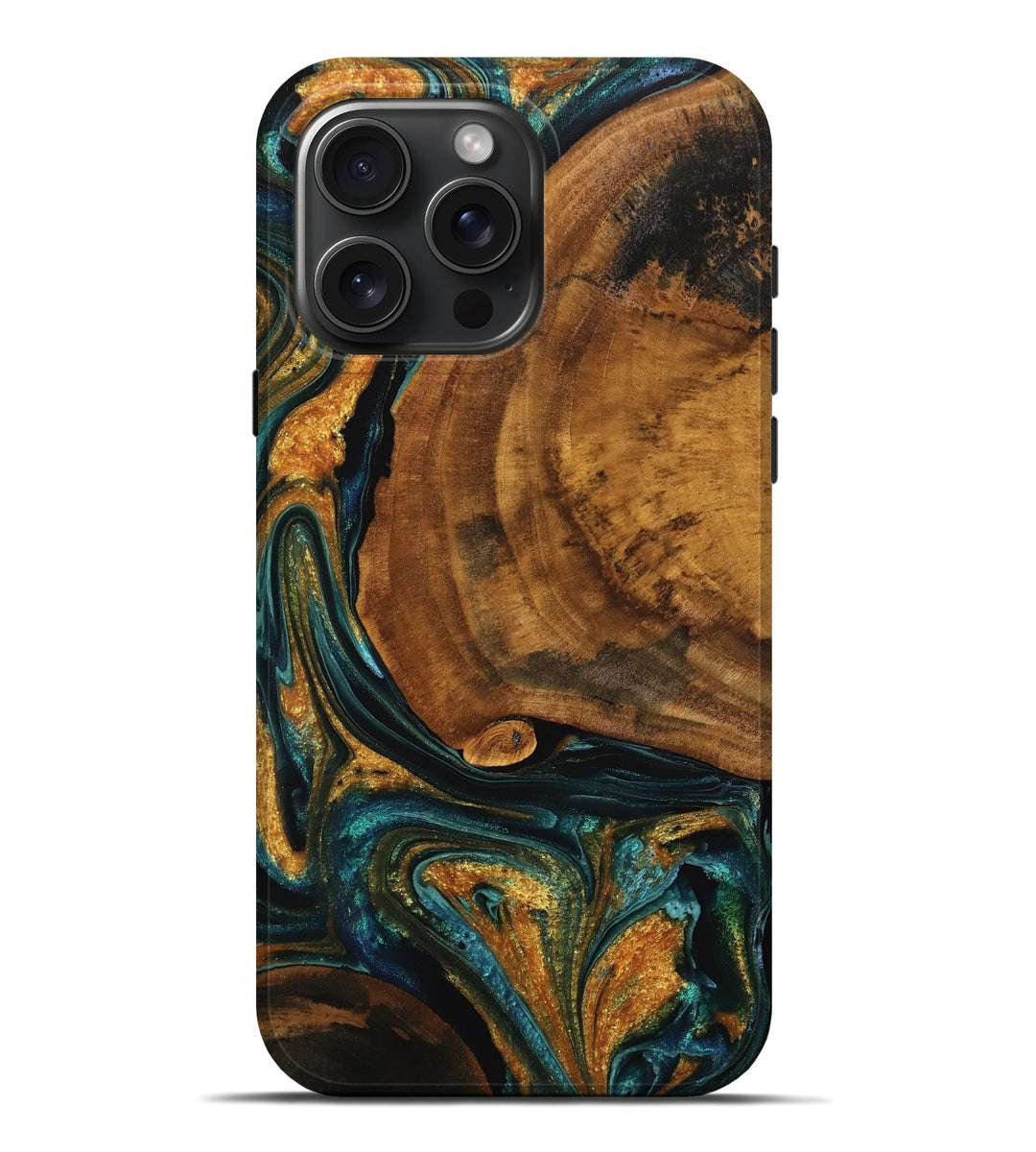 iPhone 16 Pro Max Wood Live Edge Phone Case - Johanna (Teal & Gold, 746830)