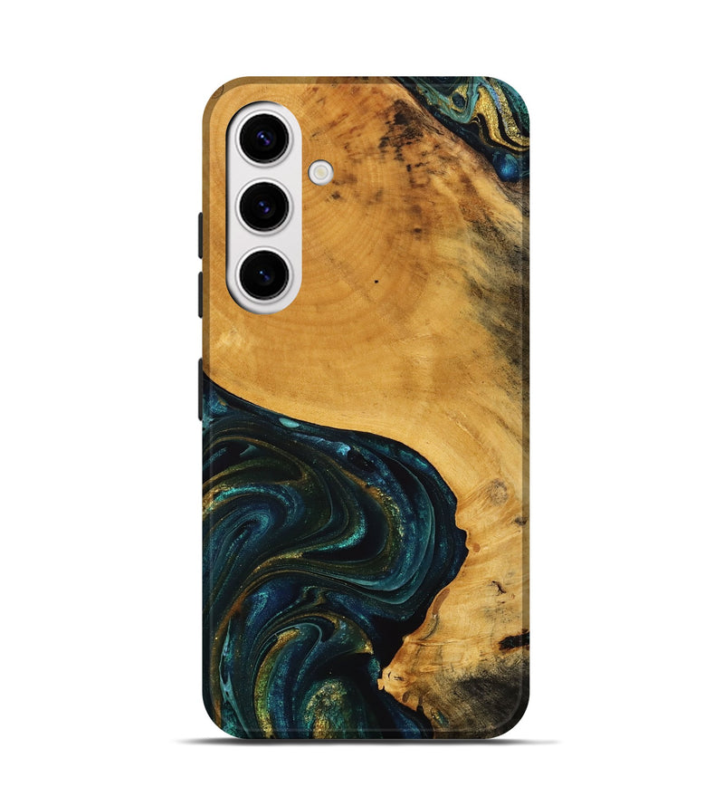 Galaxy S25 Wood Live Edge Phone Case - Gerardo (Teal & Gold, 746831)