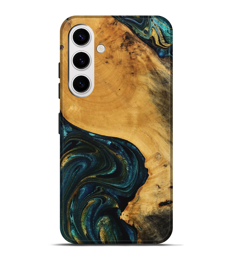 Galaxy S25 Plus Wood Live Edge Phone Case - Gerardo (Teal & Gold, 746831)