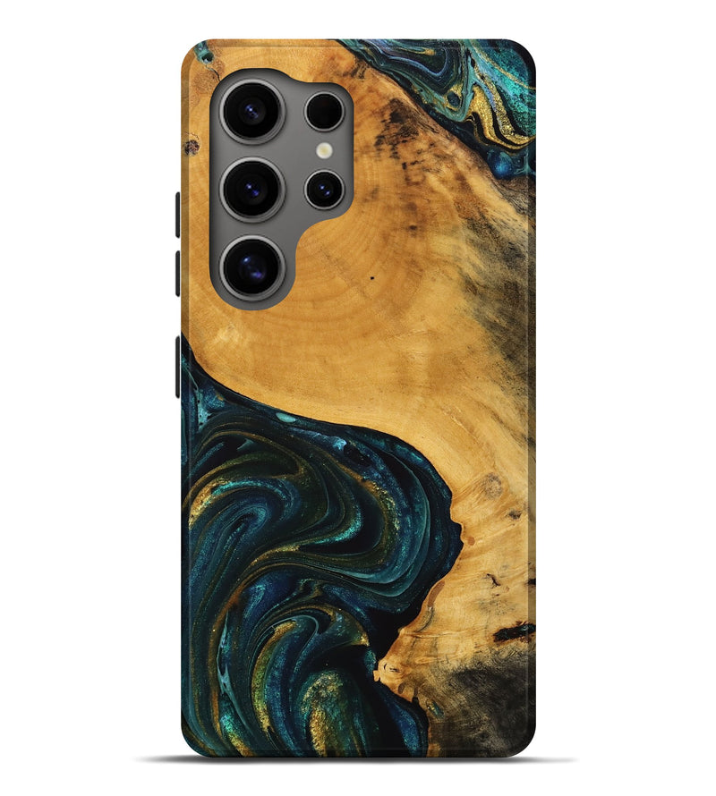 Galaxy S25 Ultra Wood Live Edge Phone Case - Gerardo (Teal & Gold, 746831)