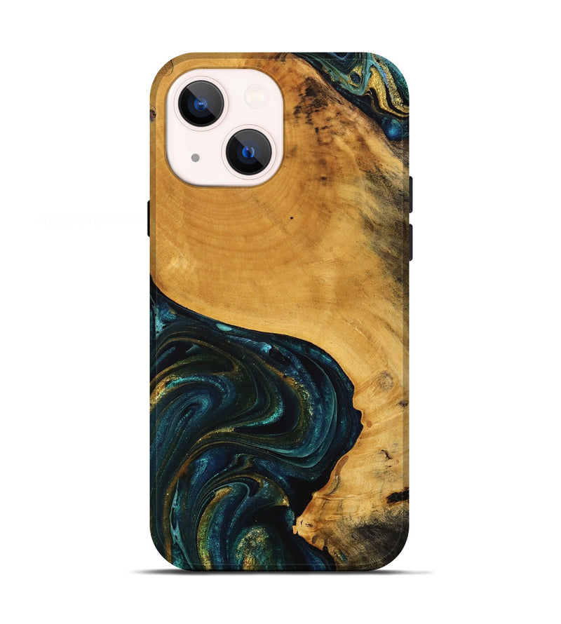 iPhone 13 Wood Live Edge Phone Case - Gerardo (Teal & Gold, 746831)