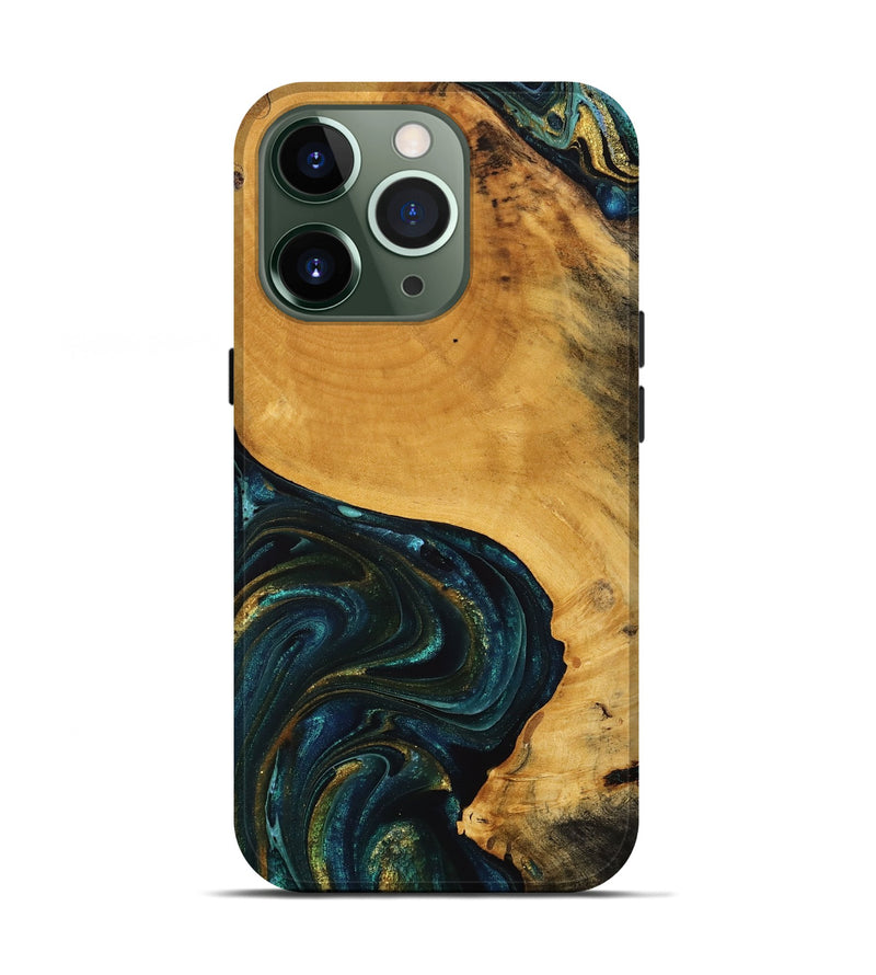 iPhone 13 Pro Wood Live Edge Phone Case - Gerardo (Teal & Gold, 746831)