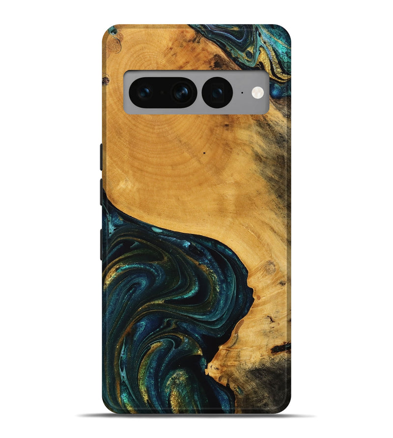 Pixel 7 Pro Wood Live Edge Phone Case - Gerardo (Teal & Gold, 746831)