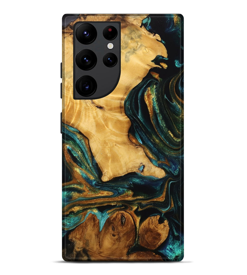 Galaxy S22 Ultra Wood Live Edge Phone Case - Jadyn (Teal & Gold, 746832)