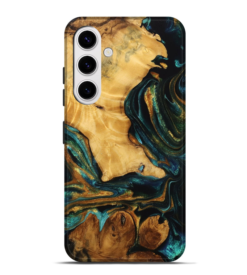 Galaxy S25 Plus Wood Live Edge Phone Case - Jadyn (Teal & Gold, 746832)