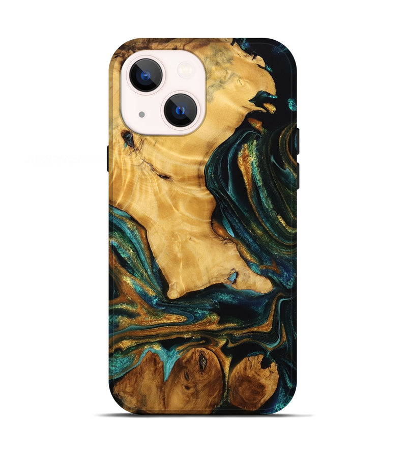 iPhone 13 Wood Live Edge Phone Case - Jadyn (Teal & Gold, 746832)