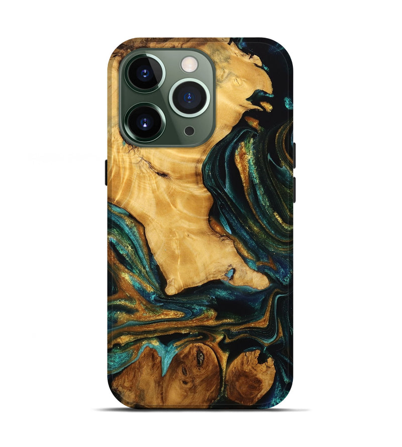 iPhone 13 Pro Wood Live Edge Phone Case - Jadyn (Teal & Gold, 746832)