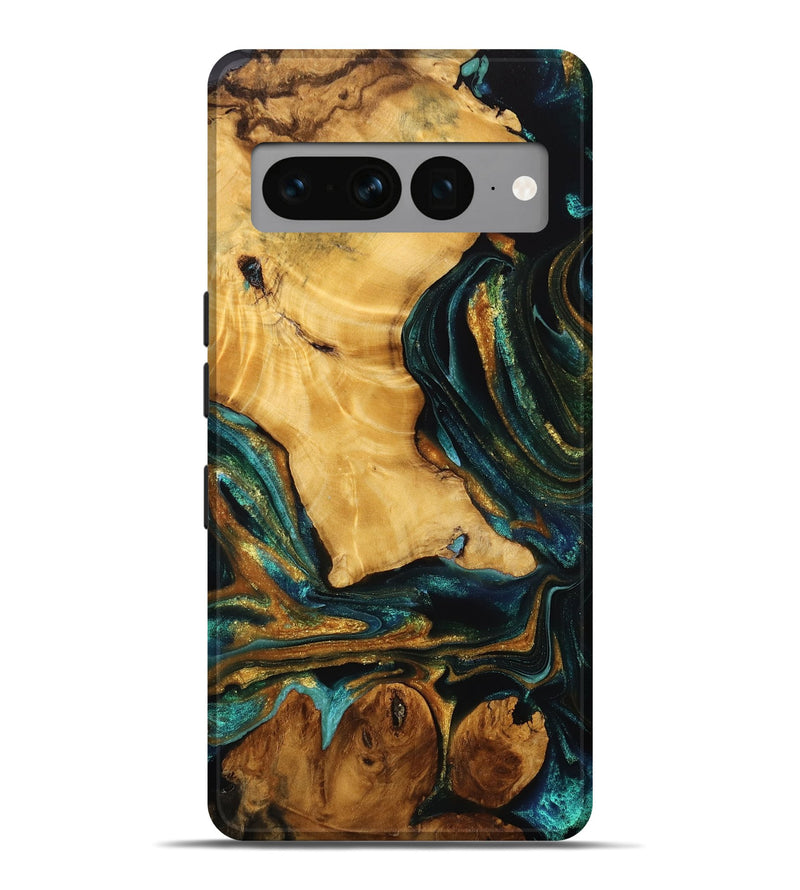 Pixel 7 Pro Wood Live Edge Phone Case - Jadyn (Teal & Gold, 746832)