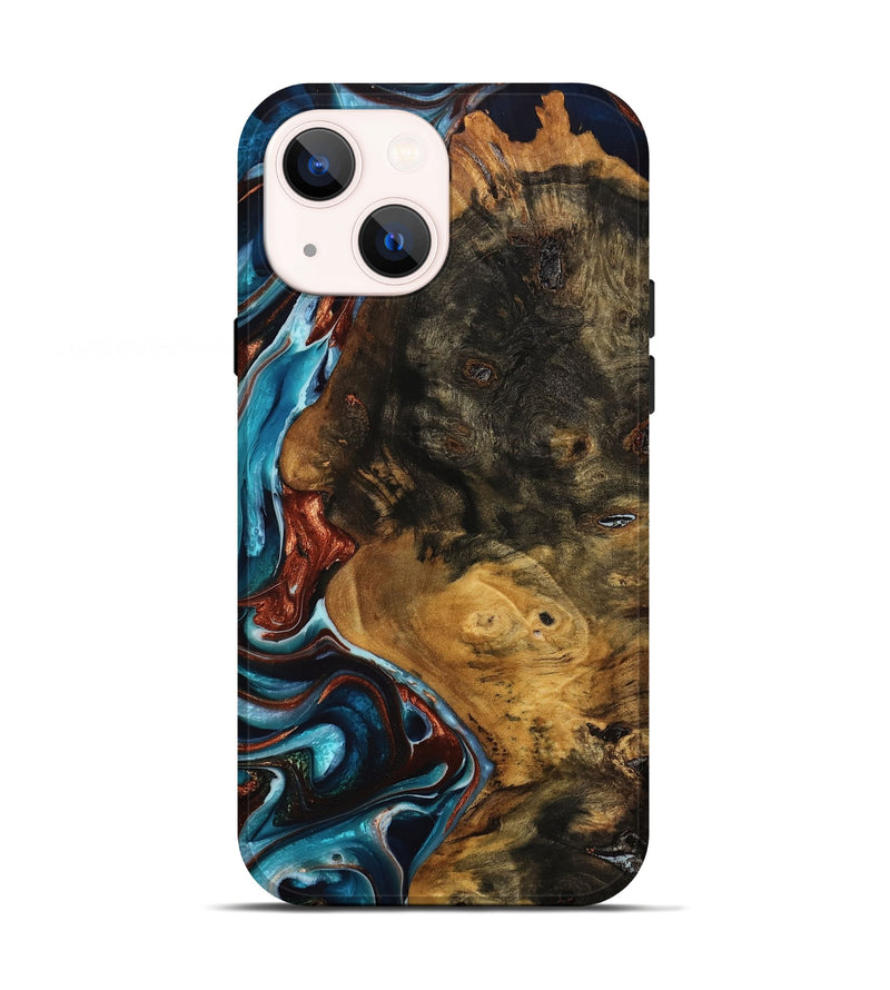 iPhone 13 Wood Live Edge Phone Case - Luanne (Teal & Gold, 746833)